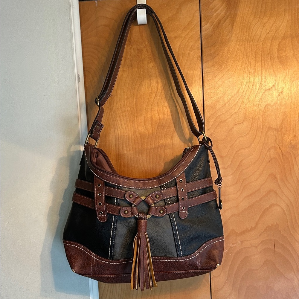 b.o.c., brown and Black Leather Shoulder Bag